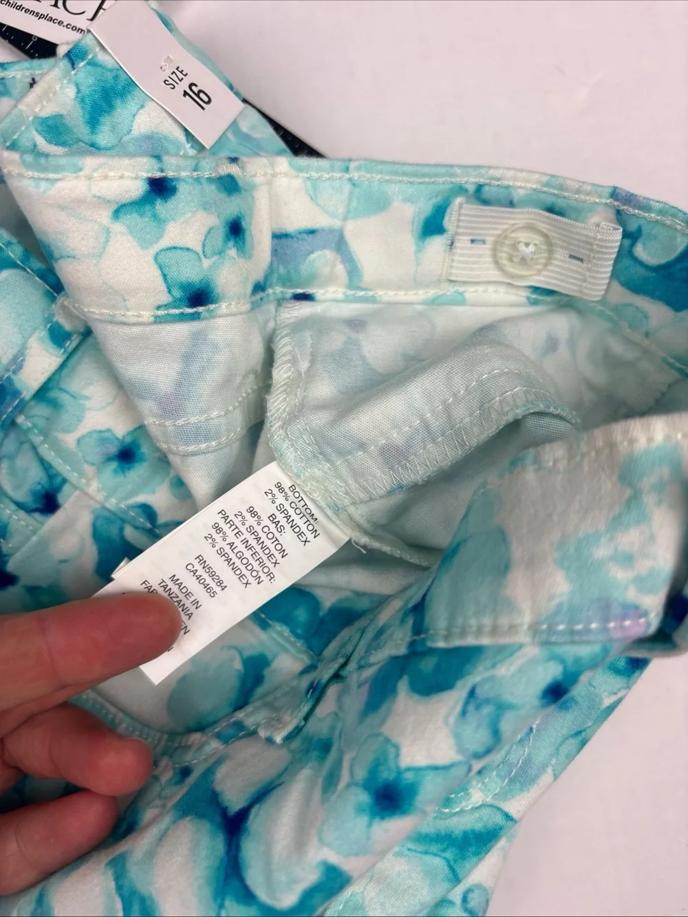 Childrens Place Girls Size 16 Pants New Tags Floral Iced Mint Slim Cotton Blend